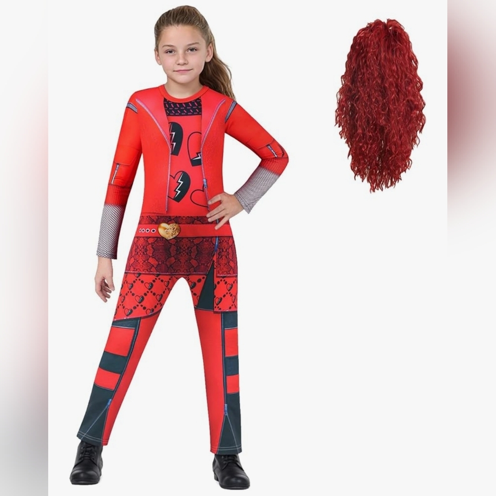 Disney Movie Descendant 4: The Rise Of Red Jumpsuit Costume with Wig NWOT